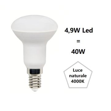 LAMPADINA REFLECTOR R50 A LED 4,9W LUCE NATURALE 4000K 470 LUMEN E27 BOT