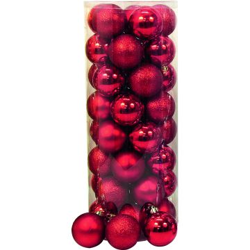 GIOCOPLAST NATALE - PALLINE DI NATALE ROSSO 6 CM LUCIDE OPACHE GLITTER IN PLASTICA CONFEZIONE 40 PZ
