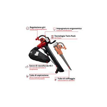 EINHELL - ASPIRATORE PER FOGLIE  SOFFIATORE A BATTERIA EINHELL GE CL BATTERIA ESCLUSA