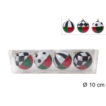 PALLINE DI NATALE 10CM 4 PZ ASS ROSSO/VERDE CON DECORO SCACCHI IN BOX PVC PALLINE DI NATALE 10CM 4 PZ ASS ROSSO/VERDE CON DECORO SCACCHI IN BOX PVC