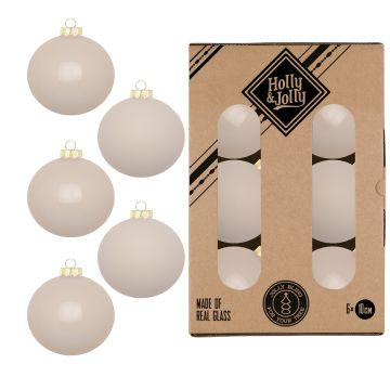 INGES'S CHRISTMAS - CONFEZIONE 6 PALLINE OPACHE E LUCIDE AVORIO PREZIOSO NATALE IN VETRO DIAMETRO 10