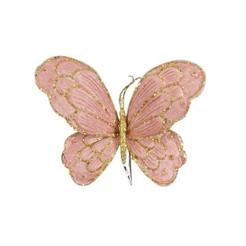 FARFALLA DECORATIVA ROSA CON CLIP PER ALBERO E COMPOSIZIONI 34X25X5 CM