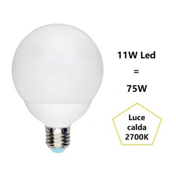 LAMPADINA GLOBO A LED DIAMETRO 95MM 11W LUCE CALDA 2700K 1055LM E27 BOT LAMPADINA GLOBO A LED DIAMETRO 95MM 11W LUCE CALDA 2700K 1055LM E27 BOT