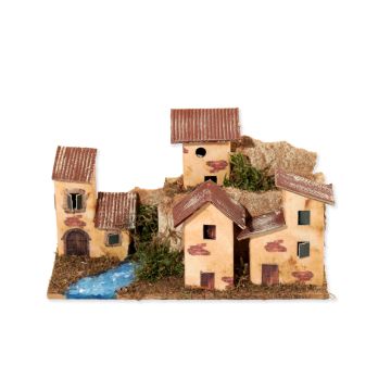 GRUPPO CASETTE A SCHIERA CON FIUME PER PRESEPE O MODELLISMO