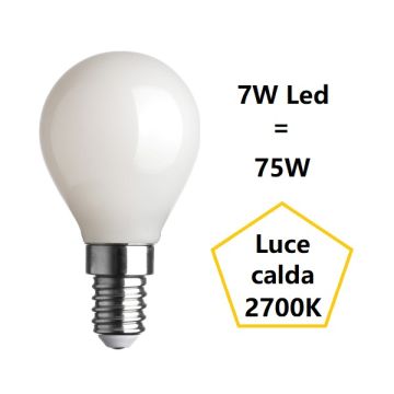 LAMPADINA SFERA PICCOLA LED 7W LUCE CALDA 2700K 1055LUMEN E14 VETRO SATINATO BOT LAMPADINA SFERA PICCOLA LED 7W LUCE CALDA 2700K 1055LUMEN E14 VETRO SATINATO BOT