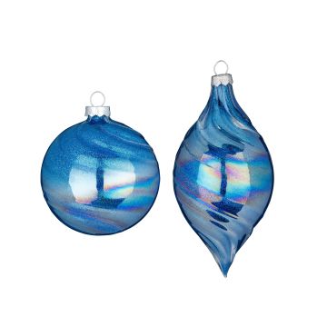 INGES'S CHRISTMAS - PALLINA DI NATALE IN VETRO BLU CANGIANTE TONDA O LUNGA PREZZO CAD UNA