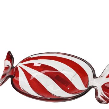 VASSOIO IN VETRO A FORMA DI CARAMELLA ROSSA E BIANCA 14,6X35X4,6H CM VASSOIO IN VETRO A FORMA DI CARAMELLA ROSSA E BIANCA 14,6X35X4,6H CM