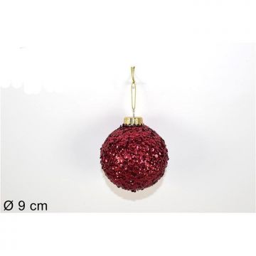 DUE ESSE CHRISTMAS - PALLINA DI NATALE 9CM C/PAILLETTES  BORDEAUX