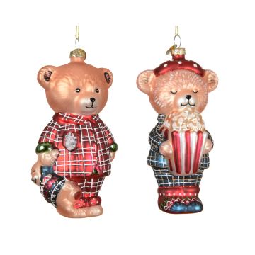 KAEMINGK - ORSO NATALIZIO IN VETRO DECORAZIONE DA APPENDERE 2 ASSORTITI 13 CM KAEMINGK