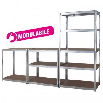 VERDELOOK - SCAFFALE 5 RIPIANI IN METALLO CON RIPIANI IN MDF RIMOVIBILI ZINCATO  90X40X180CM