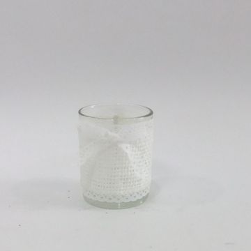 VACCHETTI - PORTACANDELE VETRO CON PIZZO E DECORO CUORE LEGNO CM 6,2 H 7,5