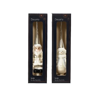 KAEMINGK - PUNTALE IN VETRO BABBO NATALE E PUPAZZO DI NEVE BIANCO ARGENTO ASS PREZZO CAD