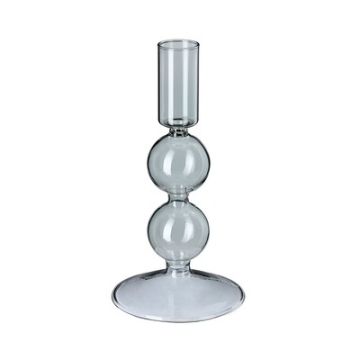 PORTA CANDELA IN VETRO GRIGIO CHIARO 17CM
