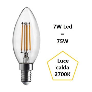BOT LIGHTING S.R.L. - LAMPADINA OLIVA LED 7W LUCE CALDA 2700K 1055 LUMEN E14 VETRO TRASPARENTE BOT